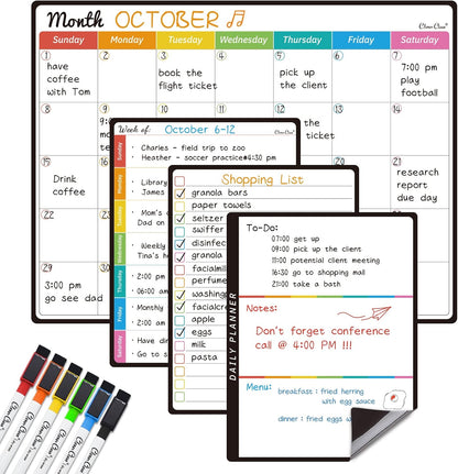 Magnetic Dry Erase Chore Chart - 14.5"x11" Chore Chart for Kids, Teens and Adults - 6.5"x8.5" List Board for Fridge - 6 Extra Fine Point Markers Included - Shipped Flat