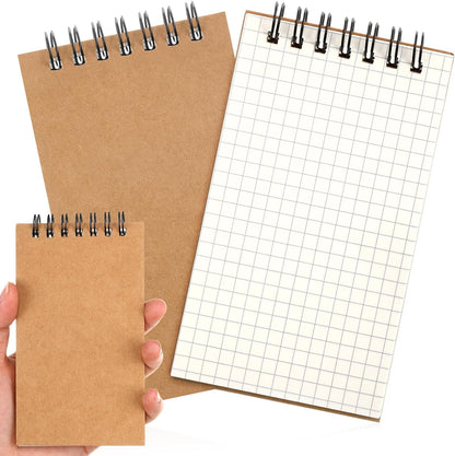 Jutom 2 Pcs Mini Pocket Notebooks Bulk 3x5 Graph Paper Top Spiral Notebook 120 Pages 80 Gsm Mini Grid Notepads for Personal Organizers Home Classroom Business Work Supplies (Kraft)
