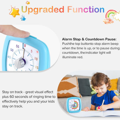 Secura 60-Minute Visual Timer, Silent Study Timer for Kids and Adults, Time Clocks, Time Management Countdown Timer for Teaching (Black & Cloud)