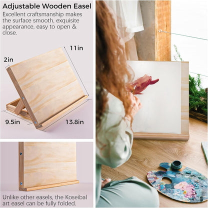 koseibal Art Easel for Painting, Tabletop Wooden Easel Stand，Adjustable Angle Portable Easel for Canvas, Ipad, Book, Artwords Display （2 Pack）
