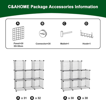 C&AHOME Wire Cube Storage, 6 - Cube Organizer Metal C Grids, Modular Shelves Units, Storage Bins Shelving, Closet Organizer, Ideal for Home, Office, Living Room, 36.6”L x 12.4”W x 36.6”H Black
