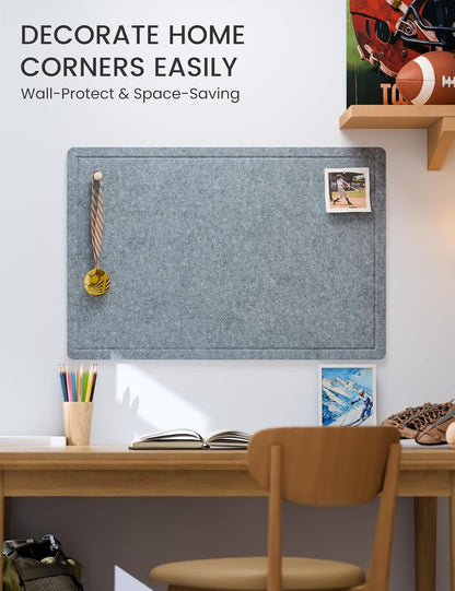 Fluxynara Bulletin Board, 23.6" x 17.5" Cork Board Alternative with 12 Safe Removable Adhesive Tabs, Foldable Felt Pin Board for Home Office, Classroom, Bedroom,Entryway for Walls—Sage