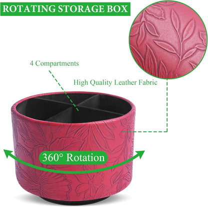 Round Leather Art Supply Organizer,Remote Control Holder,360 Degree Rotating,Multi-Functional Pencil Holder,4 Compartments Desktop Stationary Organizer(1-Fractal Flower) | Round - Colors C