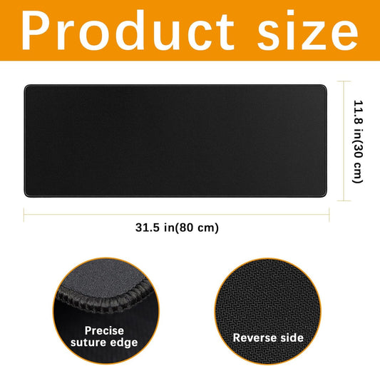 4 Pcs Large Gaming Mouse Pad Black 31.5x11.8 in,Extended Desk Keyboard Pad with Micro Weave Cloth, Edges Stitched Gaming Mouse Pad Pack for Office and Home Use