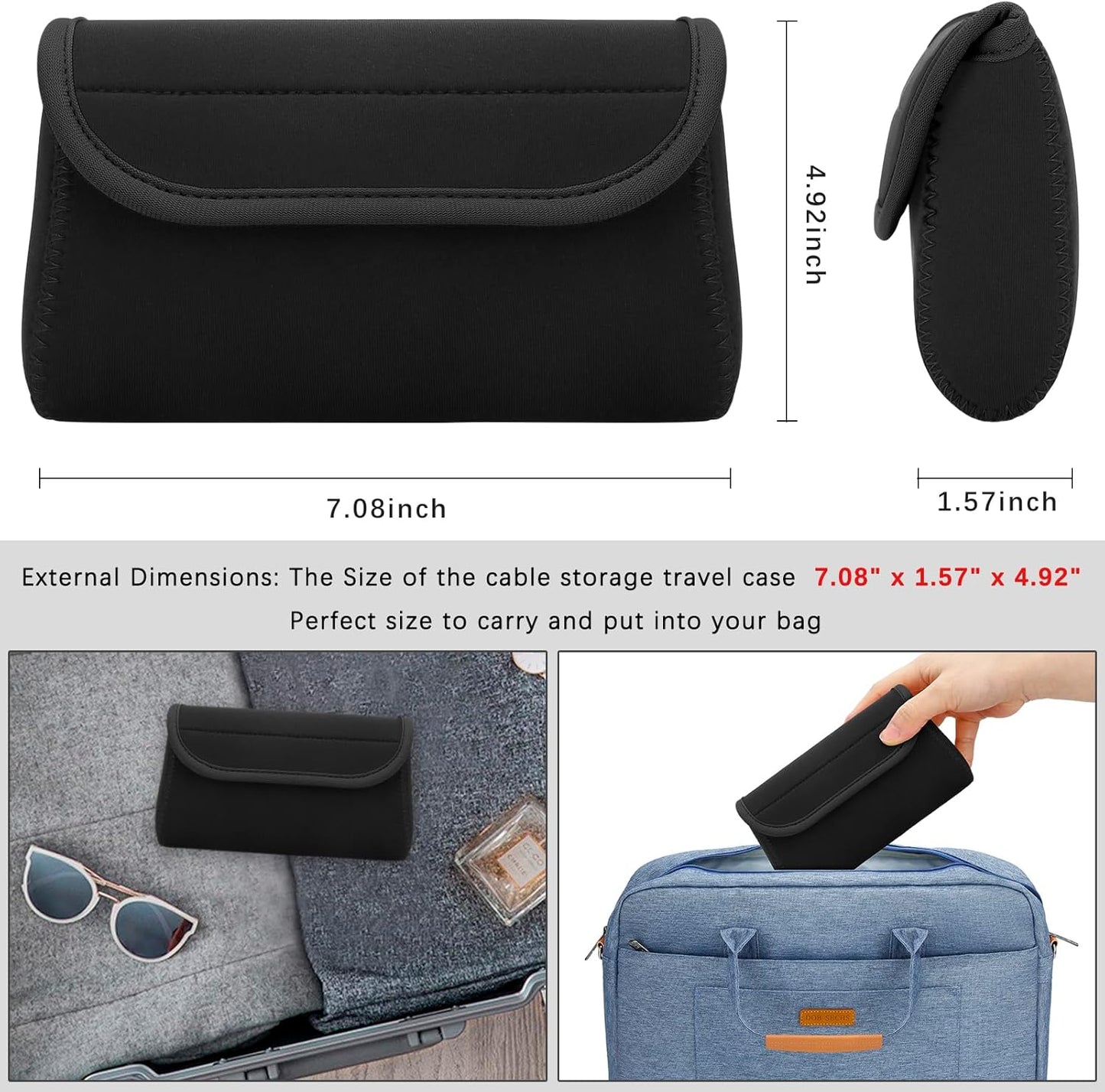 Small Neoprene Tech Pouch, Travel Cable Organiser Bag, Electronics Accessories Carry Storage Bags for MacBook Power Adapter, Power Bank, Wireless Mouse, Phone Charger, or Small Devices, Brown