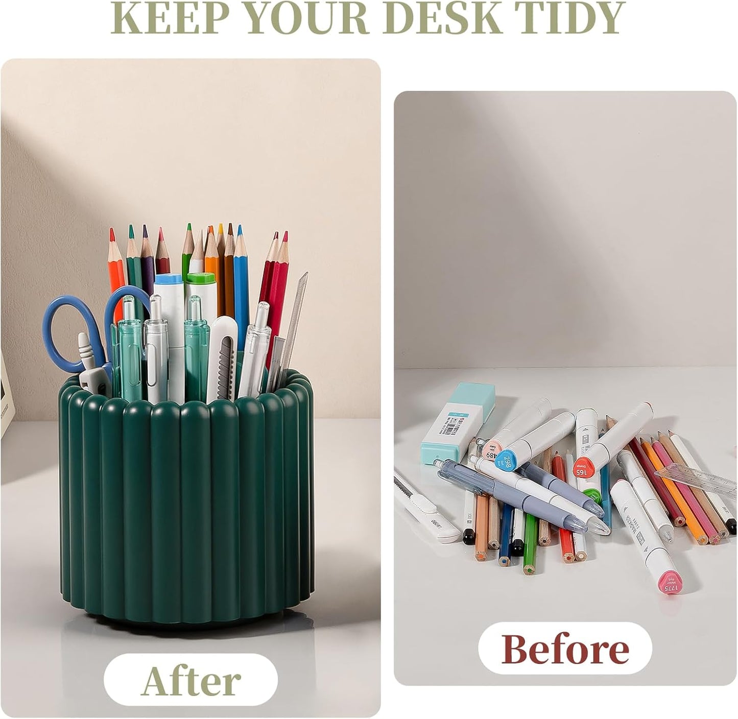 Anyoifax 360° Rotating Pen Holder 7 Slots Desk Organizer Removable Pencil Cup Plastic Art Supplies and Accessories Desktop Storage Box Caddy for Office, School, Home (White)