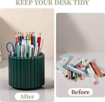 Anyoifax 360° Rotating Pen Holder 7 Slots Desk Organizer Removable Pencil Cup Plastic Art Supplies and Accessories Desktop Storage Box Caddy for Office, School, Home (White)