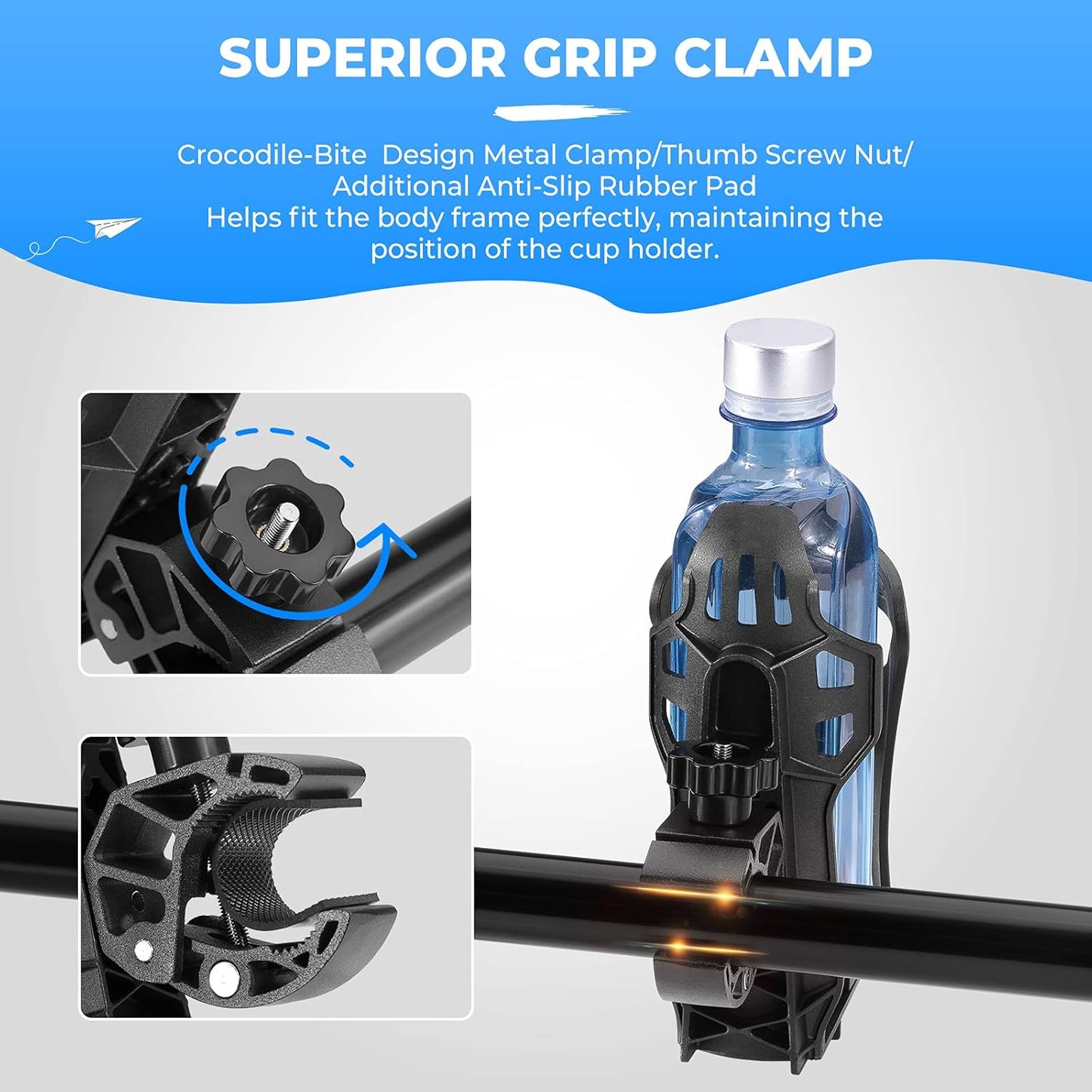 KEMIMOTO Motorcycle Cup Holder, ATV Drink Holder with 360 Rotation Crocodile-Bite Clamp, Dirt Bike Bottle Holder Compatible with Hydro Flasks, Yeti, Stanley, Other Bottles Maximum Diameter in 3.5" (1)