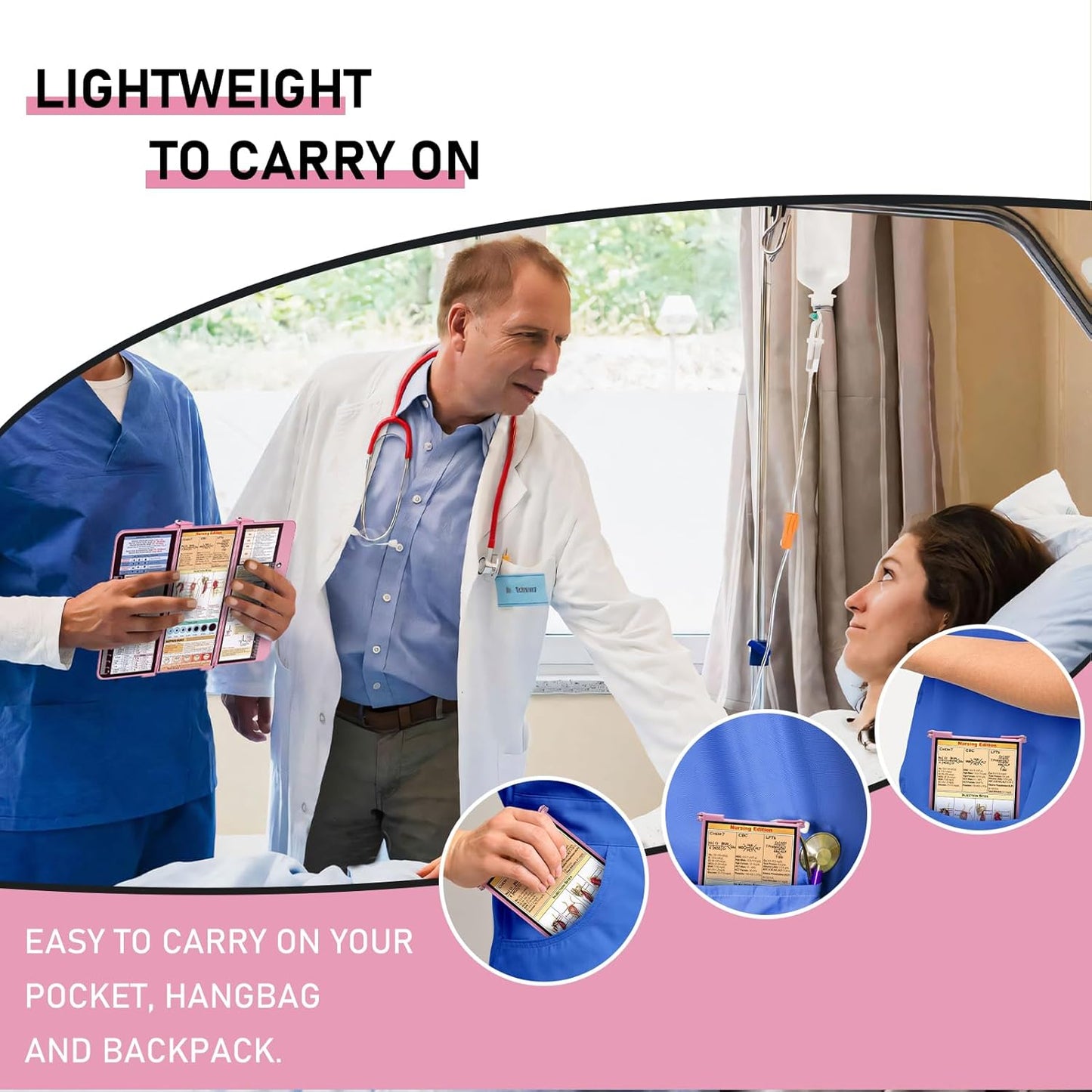 Nursing Clipboard Foldable, Foldable Clipboard w/Nursing Edition Cheat Charts,3 Layers Aluminum, Nurse Clip Board w/Low Profile Clip&Pen Clip Pocket for Nurses and Doctors,Light Blue
