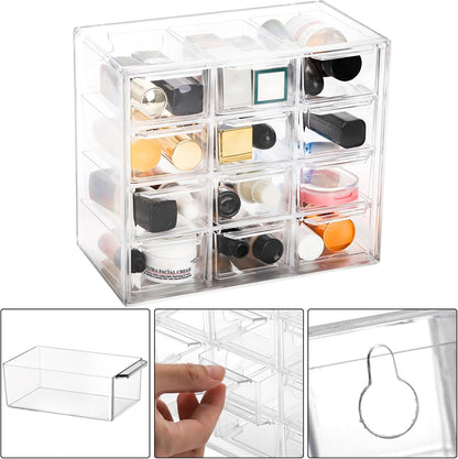YOUEON 2 Pack Mini Desk Organizer with 12 Removable Drawers, Clear Plastic Desktop Drawer Organizer, Desk Craft Storage Box for DIY Crafts, Art Supply, Office, Cosmetic, Jewelry