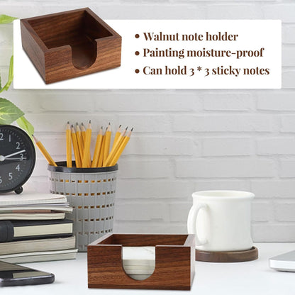 MultiBey Walnut Wood Sticky Notes Holder for Desk, 4x6 Inch Self -Sticky Note Memo Holder, Wooden Sticky Note Dispenser Office Desk Organizer for Dorm Room Office Home School (S)