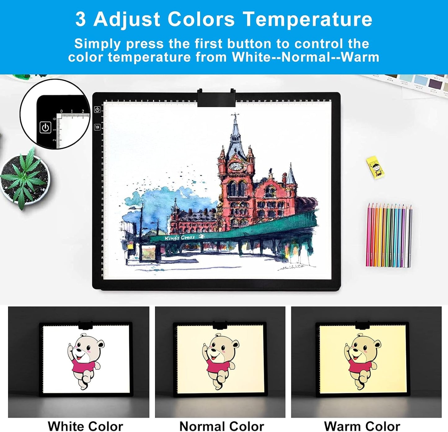 TOHETO A3 Light Pad, Rechargeable Light Board for Diamond Painting, Tracing Light Box with Stand and Clip, Light Table Lightbox for Tracing, Drawing