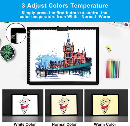 TOHETO A3 Light Pad, Rechargeable Light Board for Diamond Painting, Tracing Light Box with Stand and Clip, Light Table Lightbox for Tracing, Drawing