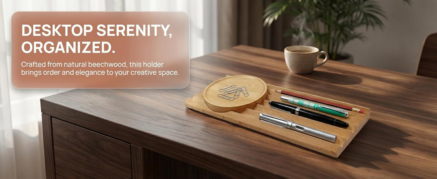 Pen Holder Wave Pen Tray Wooden Desk Organizer,Pencil Holder,Fountain Tray,Pencil Organizer for Desk (Walnut)