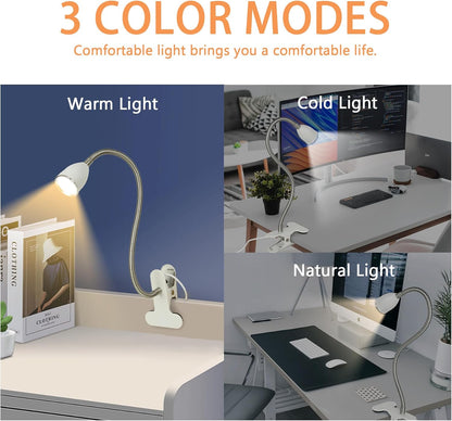 Desk lamp Eye-Caring Table Lamps, 360°Rotation Gooseneck Clip on Lamp Reading Light Portable Reading Book Light Clamp Study Desk Lamps for Bedroom and Office Home Lighting (Black)