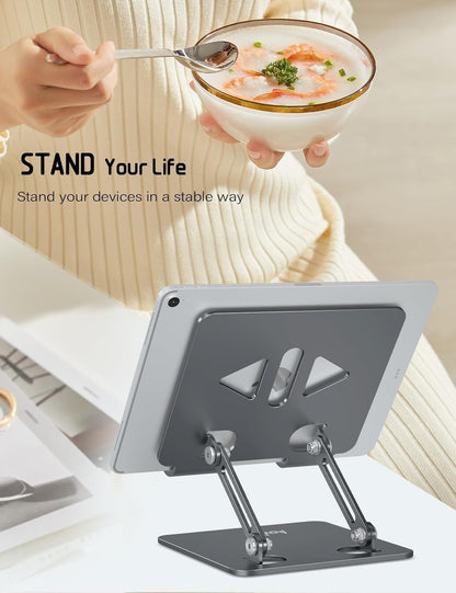 Aoviho Tablet Stand Holder for Desk, Adjustable Aluminum Desk Accessories, Stable Desktop Stand for Office Home,Compatible with iPad Pro Air Mini, Samsung Tablets, Rose Gold