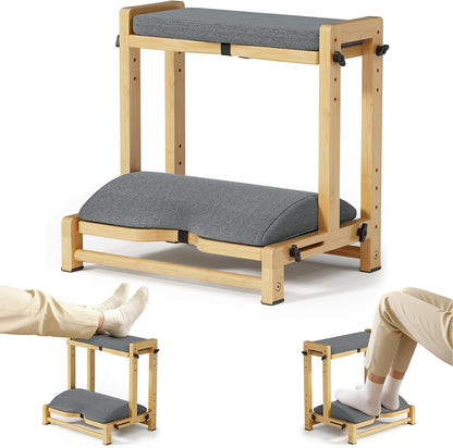 Double Step Foot Rest Under Desk, Adjustable Wooden Desk Foot Rest with 4 Heights, Ergonomic Foot Stool with Cushion for Office, Gaming & Study (Natural Color)