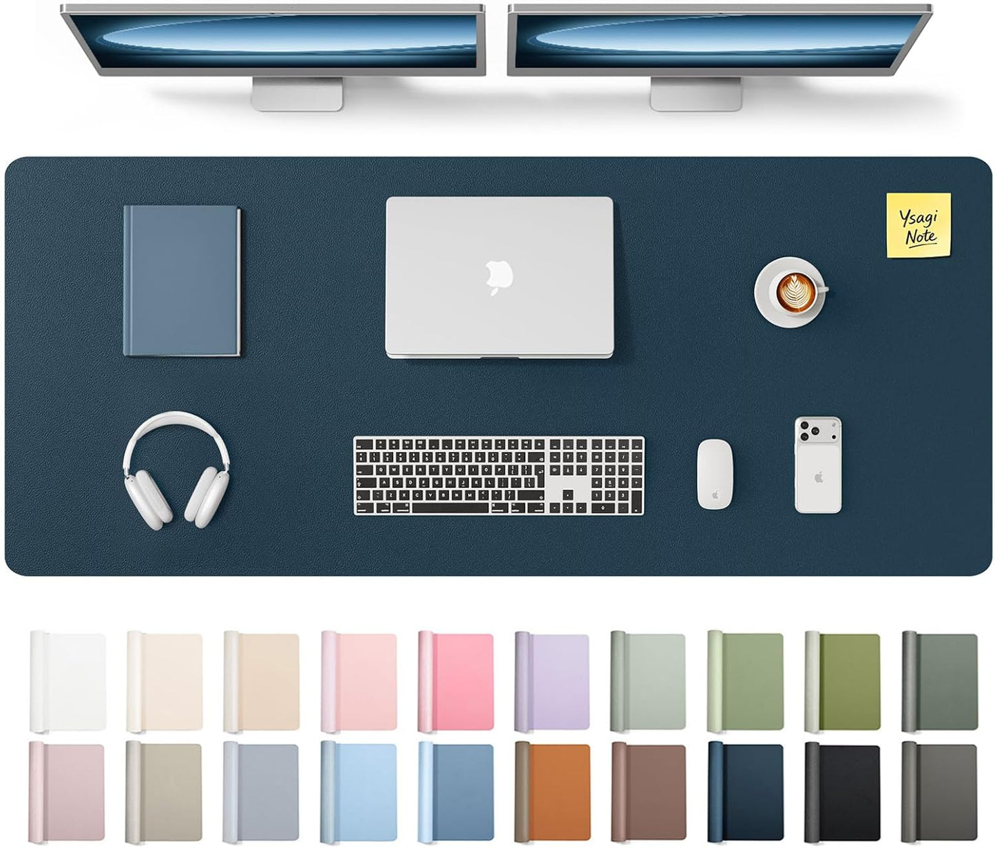 YSAGi Leather Desk Pad Protector, Office Desk Mat, Large Mouse Pad, Non-Slip PU Leather Desk Blotter, Waterproof Laptop Desk Writing Pad for Office and Home (23.6" x 13.8", Eggshell) - Colors A