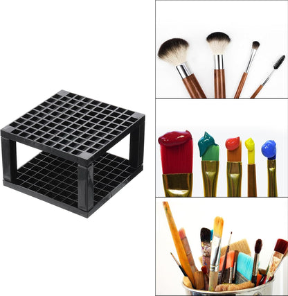 PATIKIL 2pcs Black Minimalist Square Paint Brush Holder, 96 Holes Plastic Storage Desk Stand for Artist Desk Makeup Pencil, Black