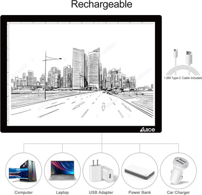 Rechargeable A4 Light Pad with Innovative Stand and Top Clip, Elice Wireless Bright Light Tracing Board Portable LED Artcraft Tracer Box for Artists, Drawing, Cricut Weeding Vinyl, Diamond Painting