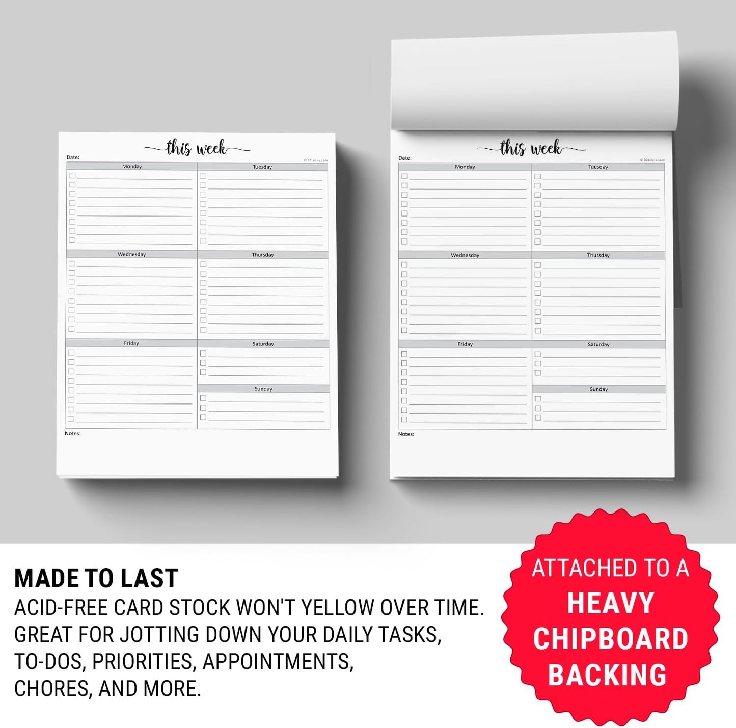 321Done Weekly Checklist Notepad - 50 Sheets (5.5" x 8.5") - This Week to Do Notepad Tear Off Planning Pad, Planner Checklist Organizing - Made in USA - Simple Script