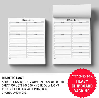 321Done Weekly Checklist Notepad - 50 Sheets (5.5" x 8.5") - This Week to Do Notepad Tear Off Planning Pad, Planner Checklist Organizing - Made in USA - Simple Script
