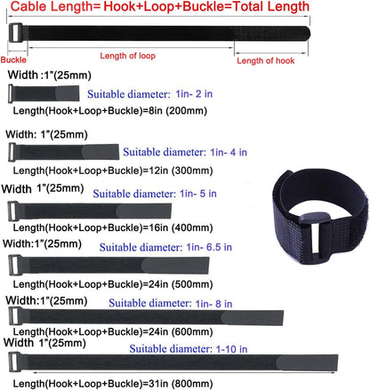 Fastening Nylon Strap with Buckle,10Pack Reusable Self-Adhesive Hook and Loop Cable Securing Straps,Adjustable Cinch Straps for Cords Organized and Tidy(1" x 8")