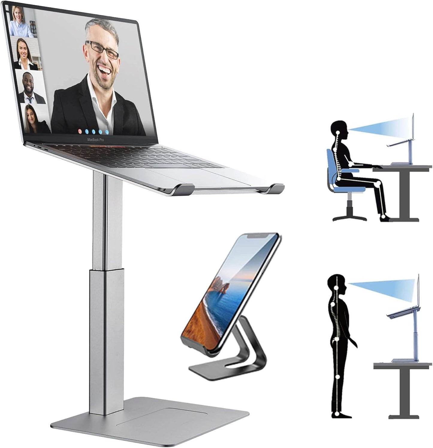 Laptop Stand for Desk, Ergonomic Sitting and Standing Laptop Riser for Notebook MacBook 11-17 Inches，DJ Laptop Stand Adjustable Height from 7-15 Inches Aluminum(Black)