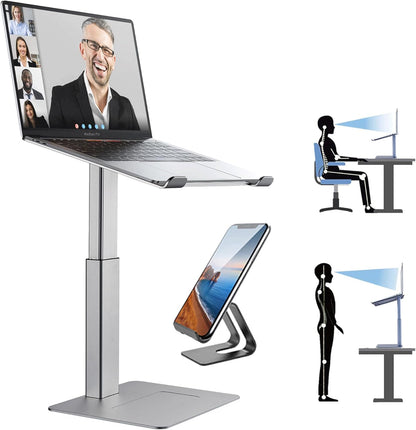 Laptop Stand for Desk, Ergonomic Sitting and Standing Laptop Riser for Notebook MacBook 11-17 Inches，DJ Laptop Stand Adjustable Height from 7-15 Inches Aluminum(Black)