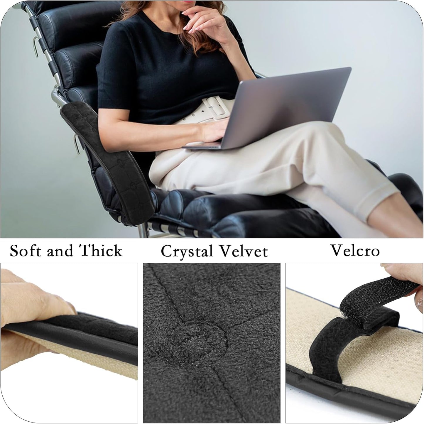2 PCS Chair Armrest Pads, Soft Velvet Cushion Covers for Office Gaming Chairs, Breathable Elbow Support Universal Fit, Slip-On Armrest Covers for Desk Chair