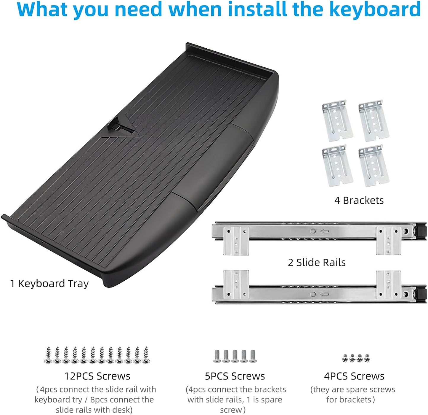 TOOCUST Under Desk Keyboard Tray, 20" Wx11"D Sturdy Key Board Tray Under Desk Slide with Pen Tray, Desk Extender with Pen Holder,Black
