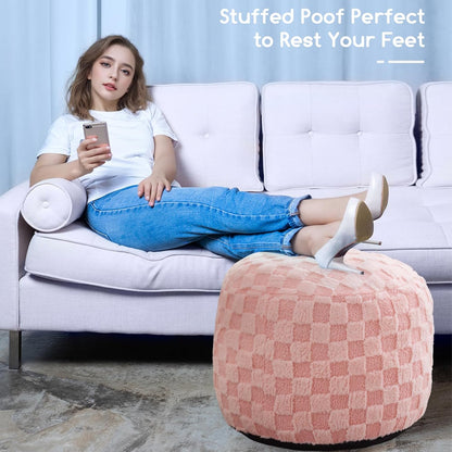 HIGOGOGO Round Stuffed Pouf Ottoman, Corduroy Poufs with Foam Chunk Filling, Furry and Fluffy Pouf Foot Stool Storage Ottoman, 20 X 15 Floor Poufs Foot Rest for Living Room, Dark Grey