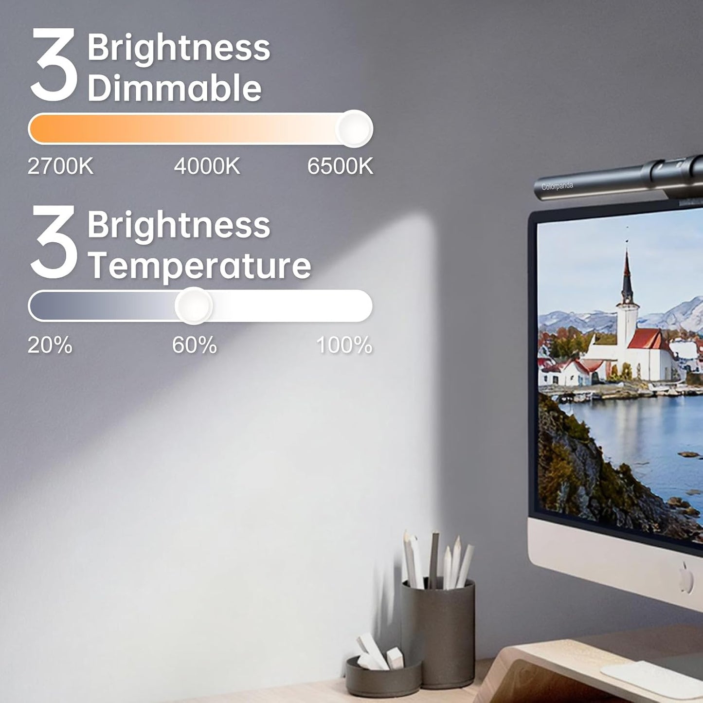 Monitor Light Bar, Fit for Curved/Flat Monitor, Eye-Care USB Reading LED Task Lamp with Touch Control, No Screen Glare Dimmable Desk Lamp Computer Monitor Light Bar for Screen Home Office