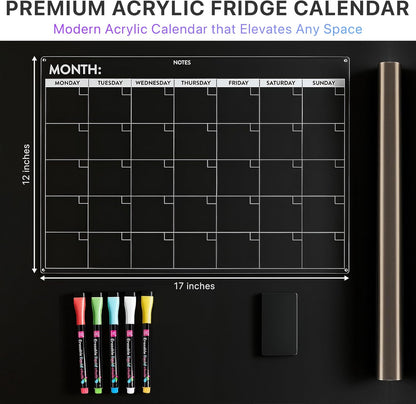 Magnetic Whiteboard for Fridge - Large Dry Erase Calendar for Wall | 2 Magnetic Dry Erase Board 10.5" x 16.5" & 7" x 16.5", Monthly Goal Setting & Habit Tracker, 5 Markers and 6 Adhesive Hooks