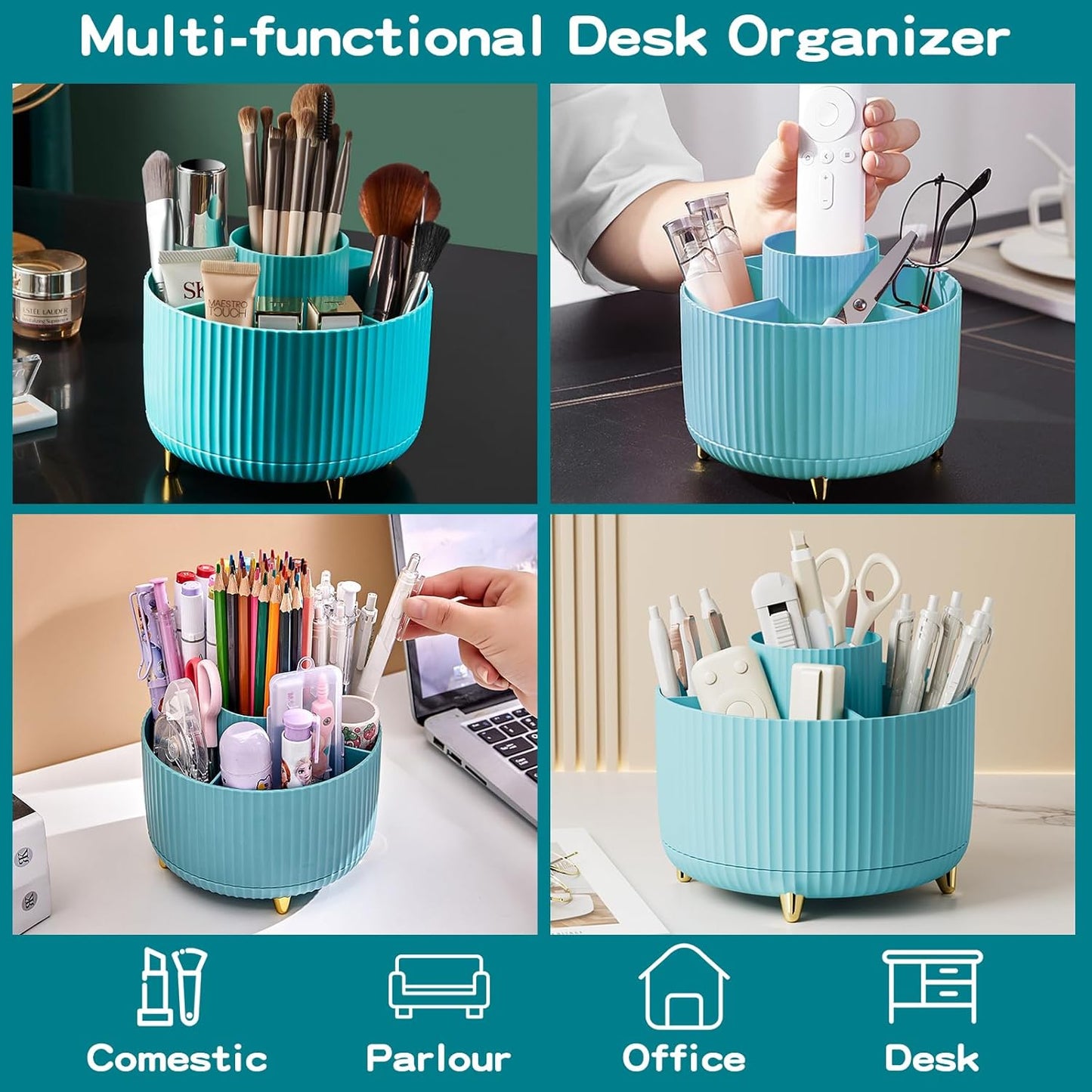 fanado 360° Rotate Makeup Brush Holder Organizer, Makeup Organizers Countertop, Makeup organization and Skincare Storage for Vanity, Desktop, Bathroom (White)