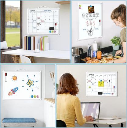 MaxGear Monthly Calendar Dry Erase Board for Wall, 16"x12" Small Hanging Double-Sided White Board, Portable Whiteboard for Planning, Drawing, Memo, to Do List, School, Home, Kitchen, Office