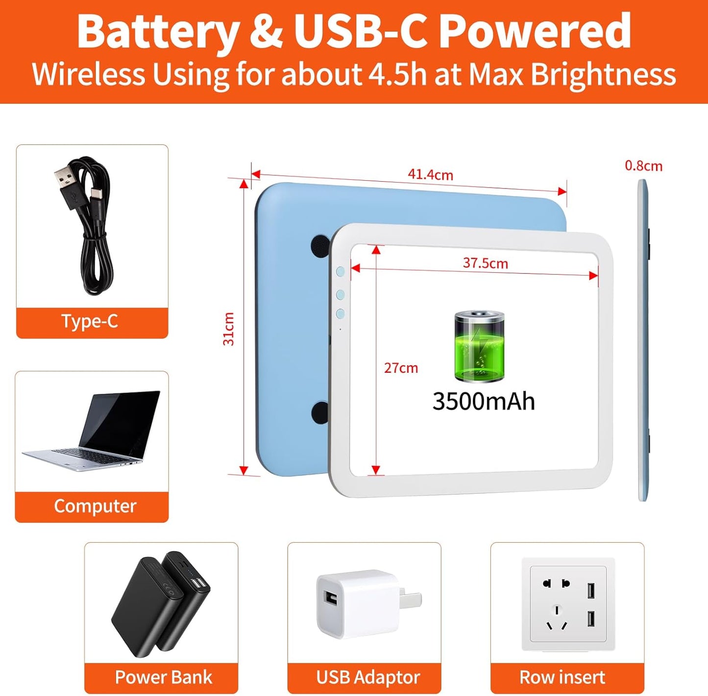 KOBAIBAN A4 Light Pad with 4 Clips, Ultra-Thin LED Light Board for Diamond Painting, Stepless Dimmable Brightness USB-C Power Light Table for Tracing, Light Box for Sketching, Drawing, Weeding Vinyl