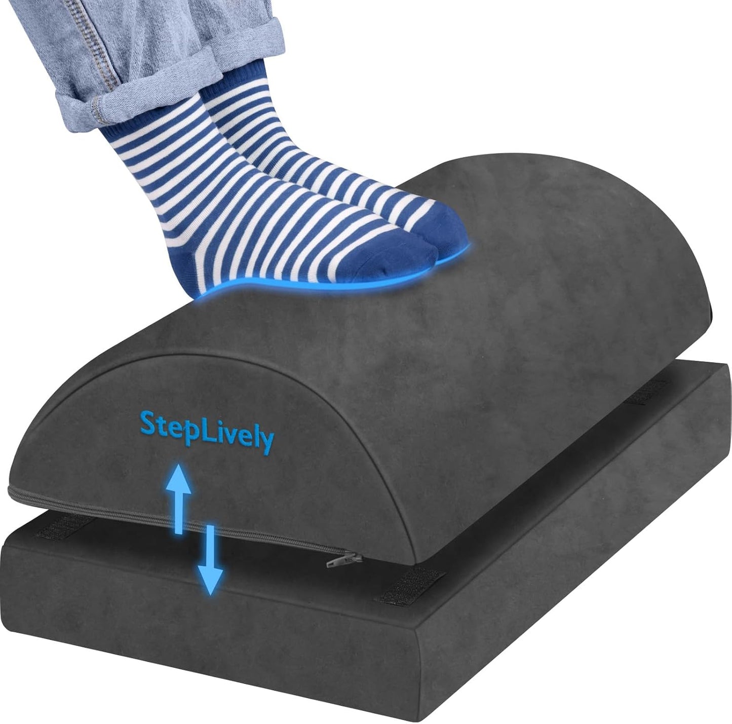 StepLively Foot Rest for Under Desk at Work, Comfortable Foot Stool with 2 Adjustable Heights, Footrest with Washable Cover, for Back & Hip Pain Relief, Suitable for Office, Home and Car (Black)