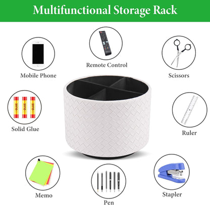 Round Leather Art Supply Organizer,Remote Control Holder,360 Degree Rotating,Multi-Functional Pencil Holder,4 Compartments Desktop Stationary Organizer(1-Fractal Flower) | Round - Colors B