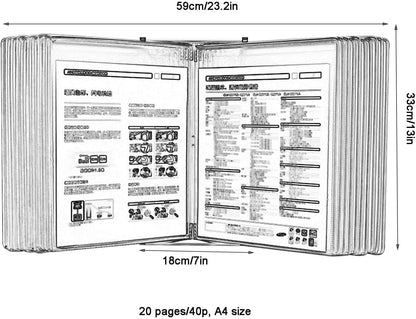 Wall Mount Reference and Display System - Wall Mount Catalog Display Rack, Wall Mounted Reference System, with 20 Easy-Load Pockets - 40 Sheet Capacity - A4 Letter Size (Green)