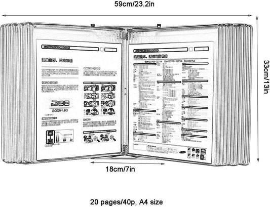 Wall Mount Reference and Display System - Wall Mount Catalog Display Rack, Wall Mounted Reference System, with 20 Easy-Load Pockets - 40 Sheet Capacity - A4 Letter Size (Green)