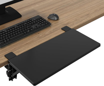 BONTEC Desk Extender Tray, 11.8"x5.9" Table Mount Arm Wrist Rest Shelf, 90°Foldable Elbow Support, Clamp on Computer Arm Rest for Desk, Office & Home Use, Durable & Easy to Install, Black Carbon Fiber