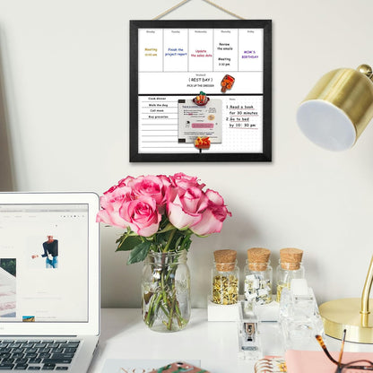 Umtiit Weekly Calendar Dry Erase Whiteboard 11.8 x 11.8 inch(30 x 30 cm), Black Wood Frame, Magnetic Surface Whiteboard for Planning/Schedule/School Timetable/Memo(ZLBB-3030BK,US)