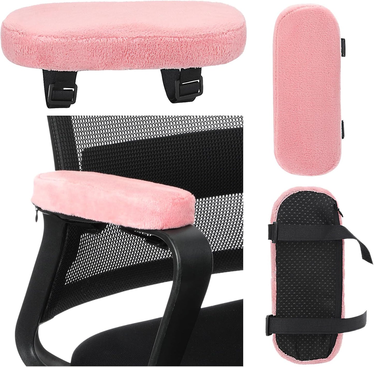 Threlaco 2 Pcs Office Chair Armrest Pads Soft Foam Office Chair Arm Covers Fluffy Flannel Gaming Armchair Armrest Cushion for Elbows and Forearms Support Pressure Relief(Gray)