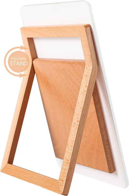 YEOUX Glass Desk Whiteboard with Reversible Wood Stand, Desktop Small White Board, Reusable Mini Dry Erase Board 6.7"x9.5" for Office, Home, School, Marker&Eraser Included