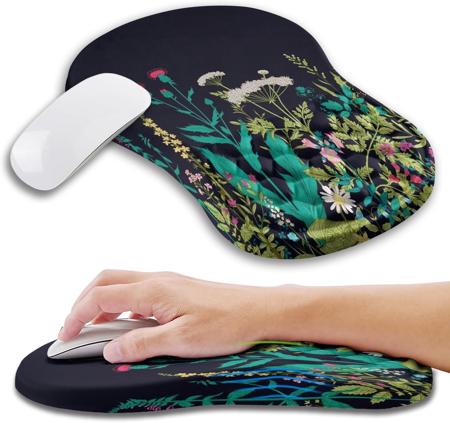 Ergonomic Mouse Pad Wrist Support with Memory Foam Massage Bulge, Carpal Tunnel Pain Relief Mousepad Wrist Rest for Mouse(12x8 inch, Silver Gray Light Purple)