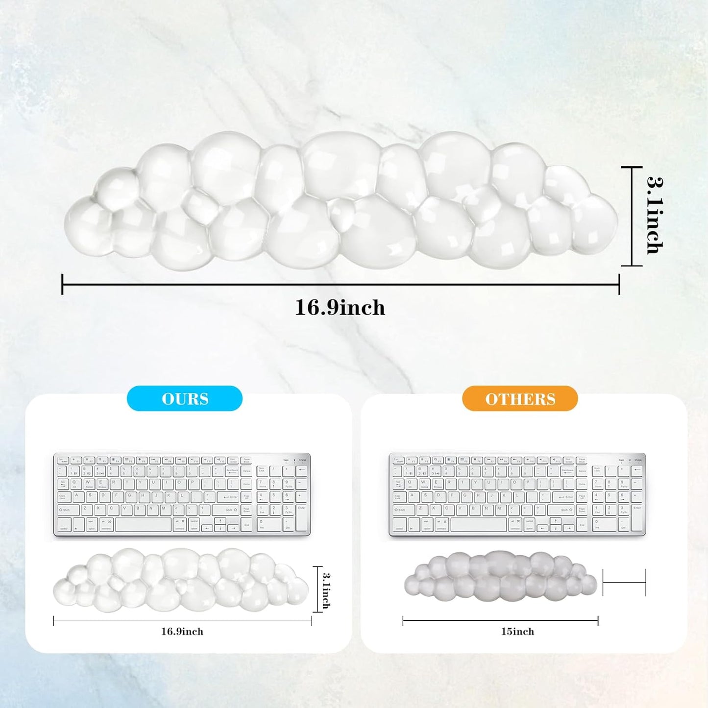 Gel Cloud Keyboard and Mouse Wrist Rest, Cute Wrist Support and Arm Support Keyboard Rest for Keyboard and Mouse Typing Pain Relief，Suitable for Office/Computer/Laptop/Gaming（White）