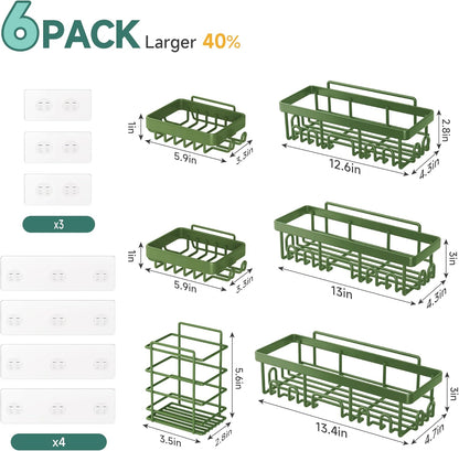 Veken Shower Caddy 6-Pack, Advanced Rustproof Design, No Drilling Adhesive Shelves, Rack with Soap Holder, Large Capacity Bathroom Organizers and Storage, Wall-Mounted Kitchen & Home Decor