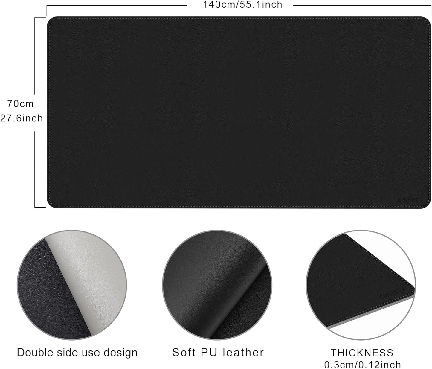 Chihein 2XL 35" x 16" Cork & PU Leather Desk Mat, Dual Sided Desk Pad Protector, Waterproof Writing Blotter for Gaming, Office, Home (Black)