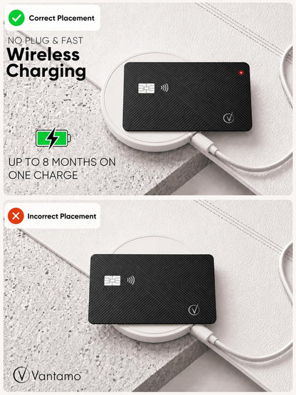 Vantamo Ultra-Thin Wallet Tracker Card, Apple MFi Certified, IP68 Waterproof Bluetooth Smart Card Wallet Tracker & Passport, Works with Apple Find My, Wireless Charging, iOS Only